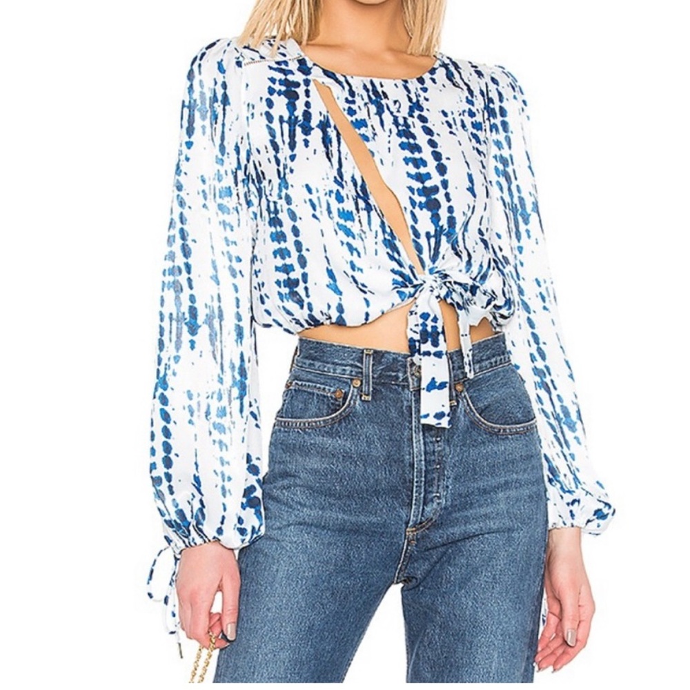 House of Harlow Revolve Ali Top White Blue Tye Dye